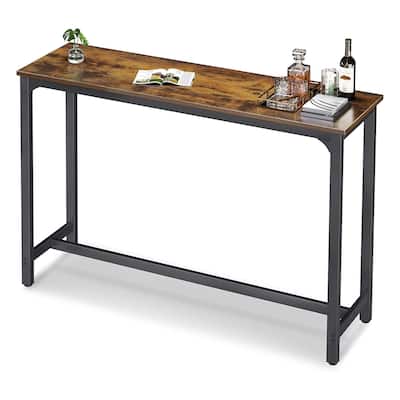 ODK 55 Inch Rectangular Modern Bar Height Pub Table w/ Metal Legs, Rustic Brown - 55 inch
