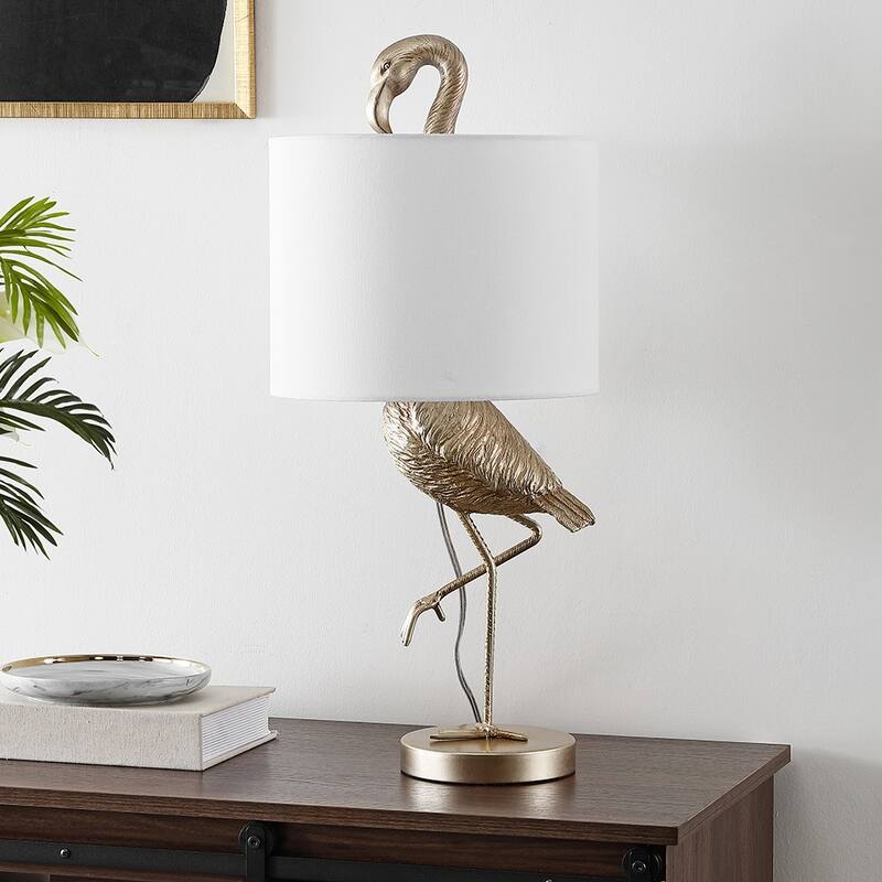 Aaliyah 25in Champaign Gold Resin Table Lamp with White Linen Shade - 25"H