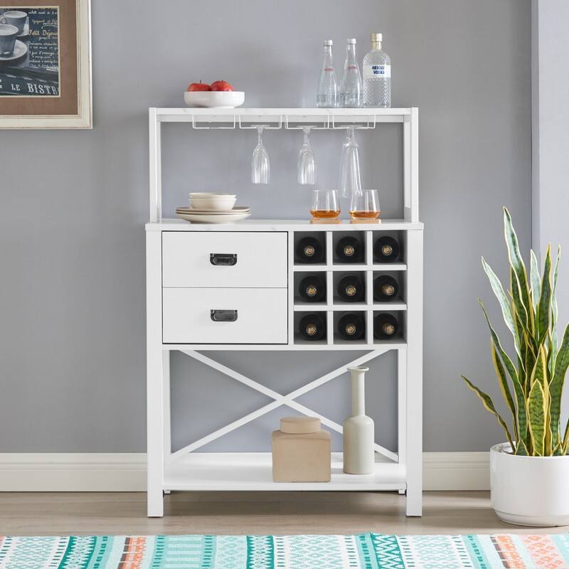 32 in. Wood Buffet Bar Cabinet with Wine Rack - Holds up to 9 Bottles
