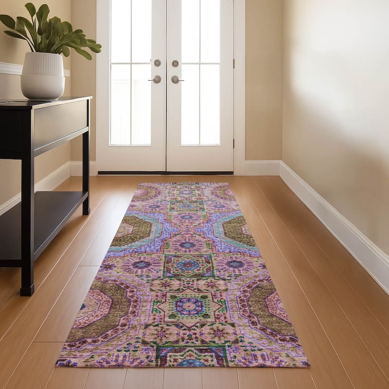 Premium Washable Super Soft Vintage Traditional Mayfield Rug - Pink - 2'3" x 7'6"