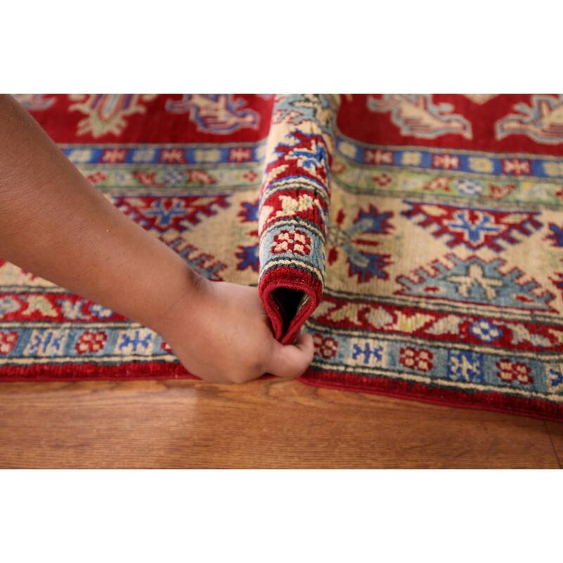 Geometric Red Kazak Rug Handmade Oriental Wool Carpet - 5'1" x 6'9"