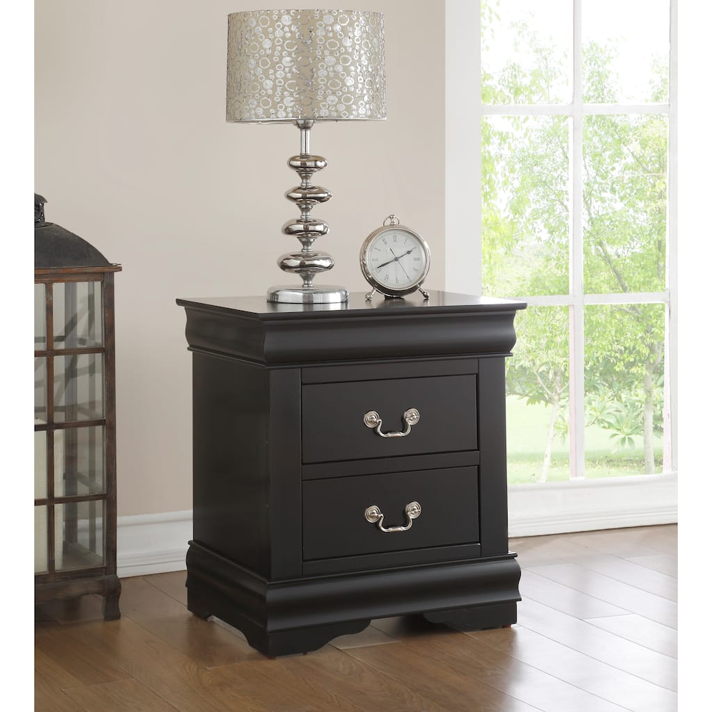 Modern Black Nightstand with 2 Spacious Drawers - Brushed Nickel Handles, Dovetail Construction