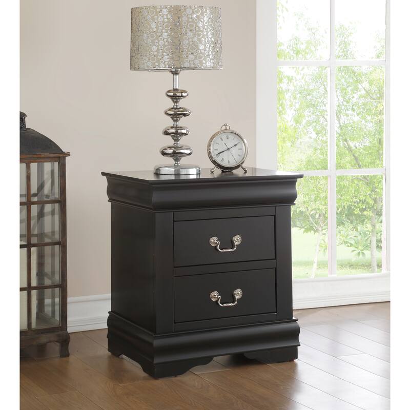 Modern Black Nightstand with 2 Spacious Drawers - Brushed Nickel Handles, Dovetail Construction - Black