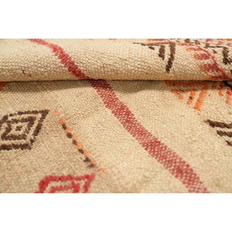 Hand Woven Oriental 100% Wool Carpet Southwestern Tribal Beige & Ivories Kilim Area Rug - 10' 1'' X 6' 1''