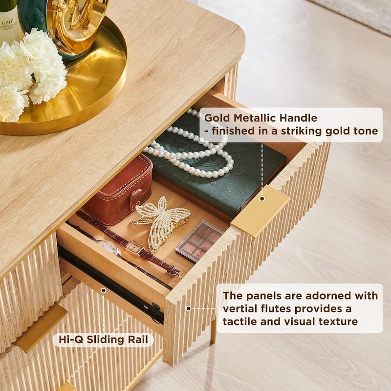 Modern Fluted 7 Drawers Dresser for Bedroom, 54" Dresser TV Stand