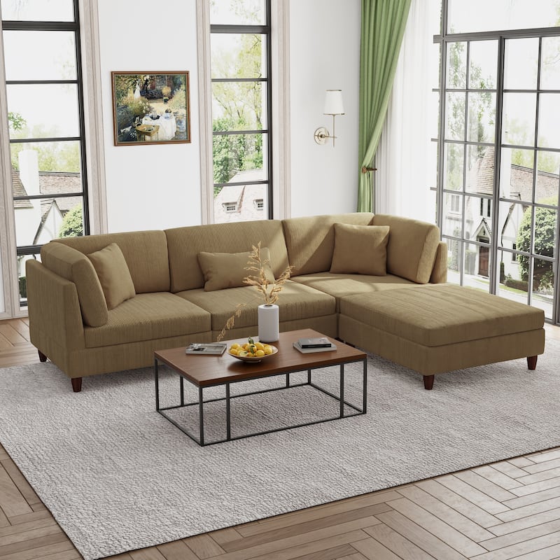 Modern Oversized Modular Corduroy Sectional Sofa Set - Brown 2 Armchair&1 Armless&1 Ottoman