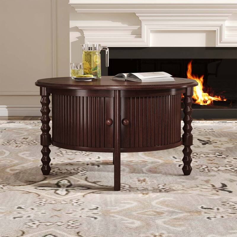 Vintage Coffee Table with Sliding Door Storage,for Small Living Spaces