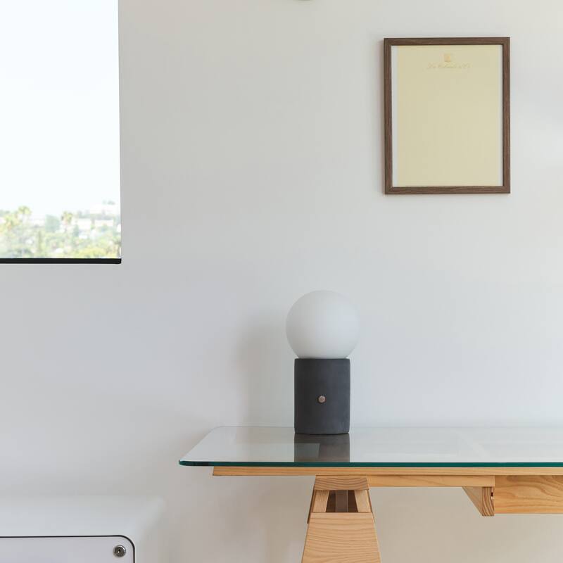 Brightech Kai 11 in. Cement Gray Mid-Century Modern Integrated LED Bedside Table Lamp with Built-In 3-Way Dimmer