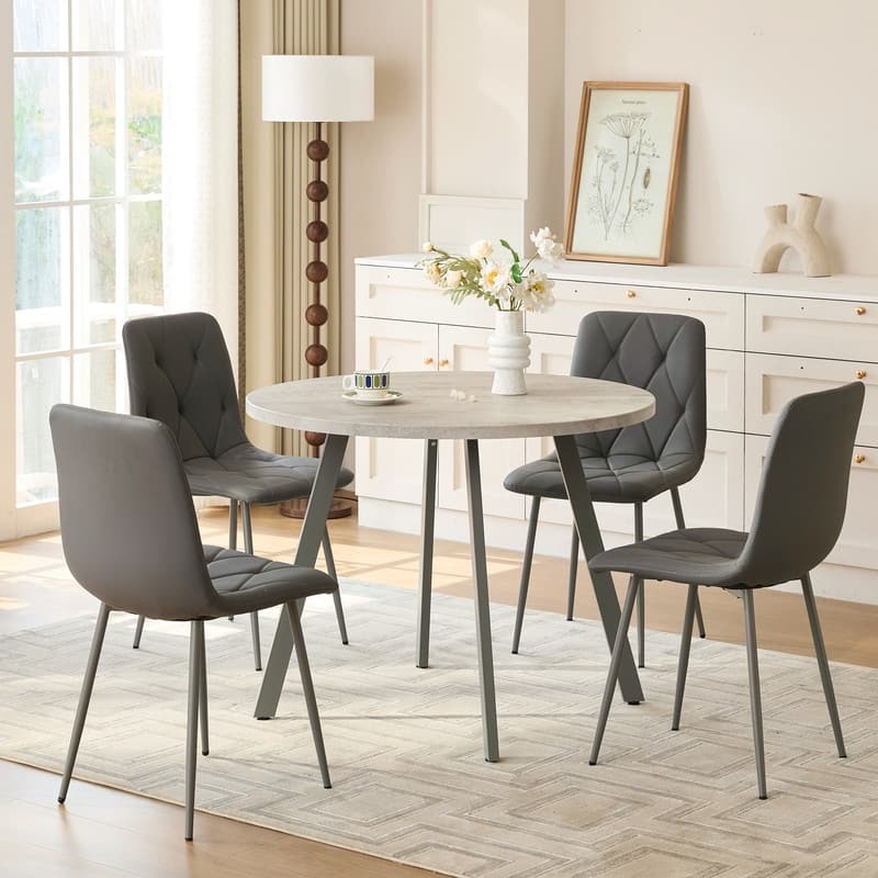 38.5" Round Dining Table Set, Modern Round Dining Table for 4 Person, w/Steel Legs, Kitchen Dining Room, Save Space