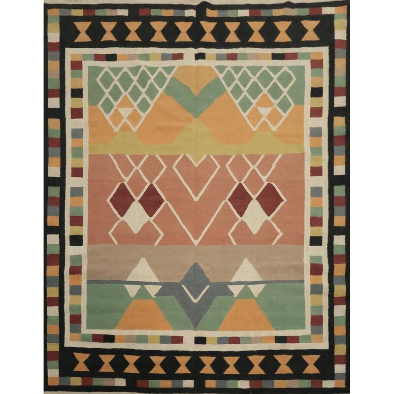Hand Woven Oriental 100% Wool Carpet Southwestern Modern Multi-Colored Kilim Area Rug - 9' 1'' X 8' 4''