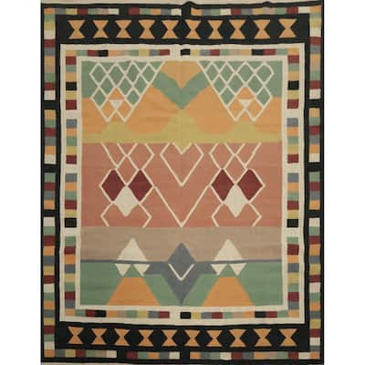 Hand Woven Oriental 100% Wool Carpet Southwestern Modern Multi-Colored Kilim Area Rug - 9' 1'' X 8' 4''