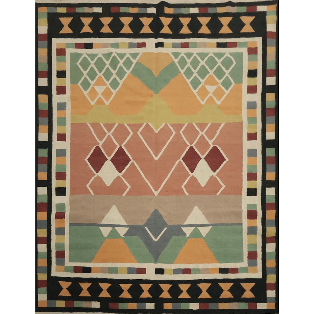 Hand Woven Oriental 100% Wool Carpet Southwestern Modern Multi-Colored Kilim Area Rug - 9' 1'' X 8' 4''