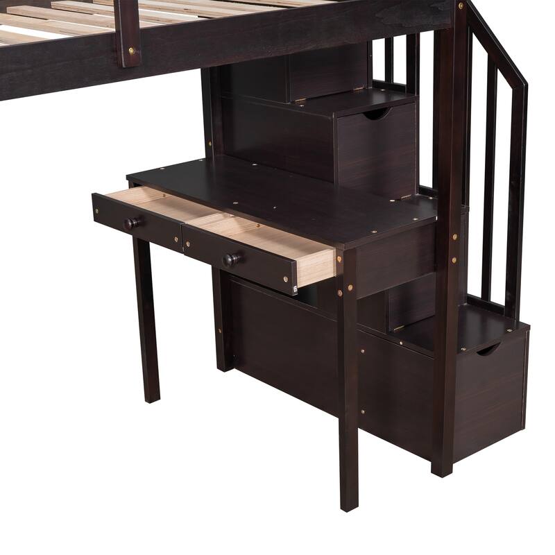 Twin Loft Bed with Storage Drawers, Desk, and Stairs for Kids - Space-Saving Design