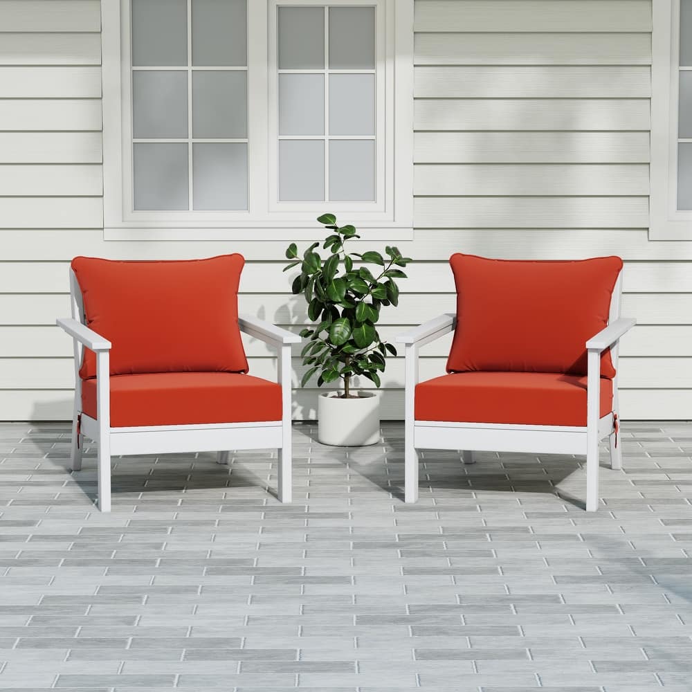 Birchwood All Weather HDPE Outdoor Patio White Deep Seating Conversation Set With Cushions (2-Piece)