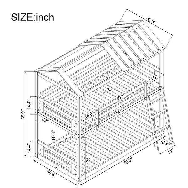 Modern Twin over Twin House Roof Bunk Bed with Convertible Ladder - Bed ...