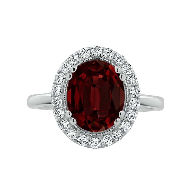 Auriya Vintage 2 5/8ct Oval Garnet and Halo Diamond Engagement Ring 1/3ctw 14k Gold