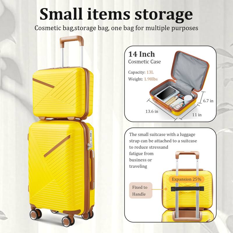 14/20/24/28 4-Piece, Modern Expandable Luggage Sets with 360 Mute Spinner Wheels and TSA Lock, for Boarding Travel, Yellow