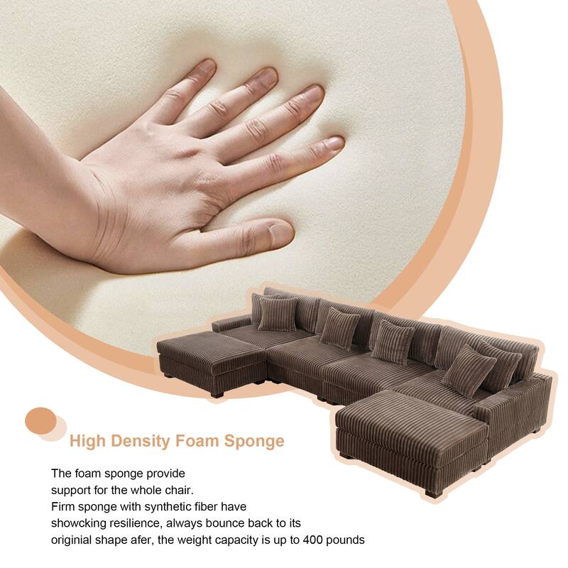 Modular Cotton Flannel Plush Sectional Sofa with Ottomans