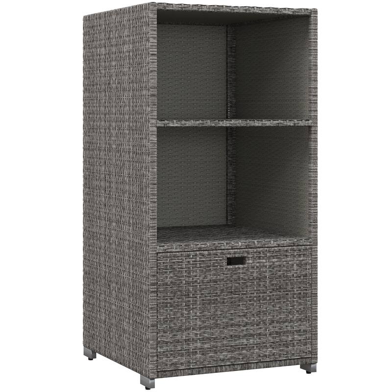 Pool Towel Rack Plastic Rattan Storage Organizer Waterproof Storage Organizer with 2 Shelves and Basket Drawer for Spa Pool