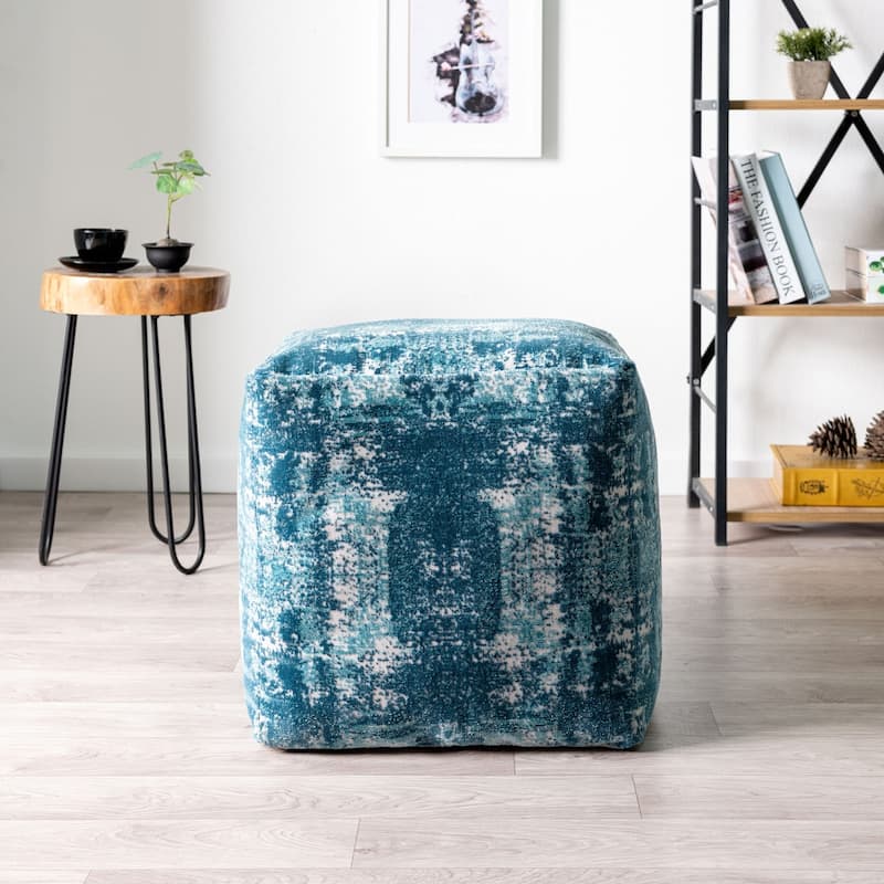 18" Abstract Pattern Pouf Ottoman Modern Upholstered Cube Seat for Living Spaces