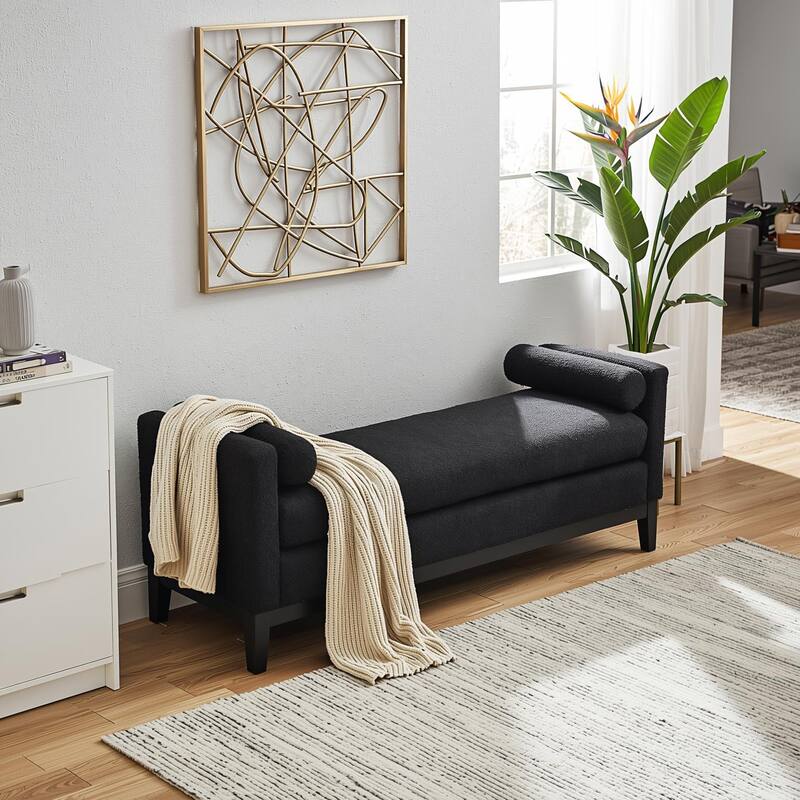 Homy Casa Upholstered Bench with Pillows, Wooden, Entry Living - Black