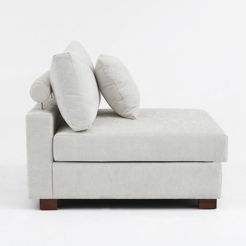 35" W Modern Chenille Armless Accent Chair Sectional Module with Pillows