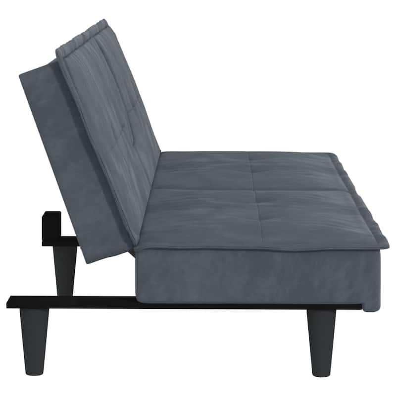vidaXL Sofa Bed with Cup Holders Dark Gray Velvet - 78.7" x 35" x 27.6"
