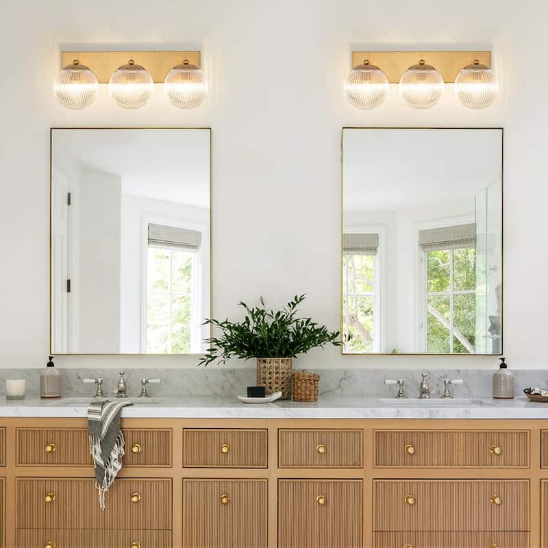 Glam 3-Light Dew-like Ribbed Glass Globe Vanity Light - 22.1 in