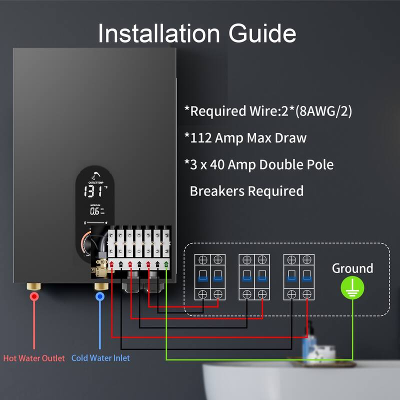 18KW Tankless Electric Water Heater, On Demand Instant Hot Water Heater with LED Temperature Display, 240V Wall Mounted