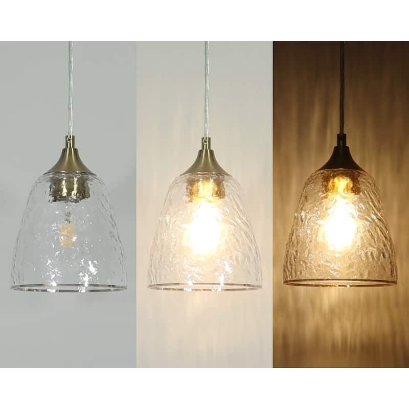 Modern 1-Light Gold Textured Glass Pendant Light for Kitchen Island Dining Room - D5.9" x H69.9" Max