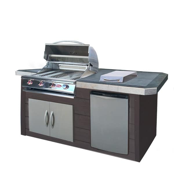 7 ft. Synthetic Wood Panel Grill Island with 4-Burner Gas Grill in  Stainless Steel - 7 ft - 7 ft