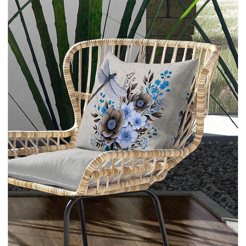 Dragonfly Haven Indoor/Outdoor Reversible Throw Pillow Beige and Cyan