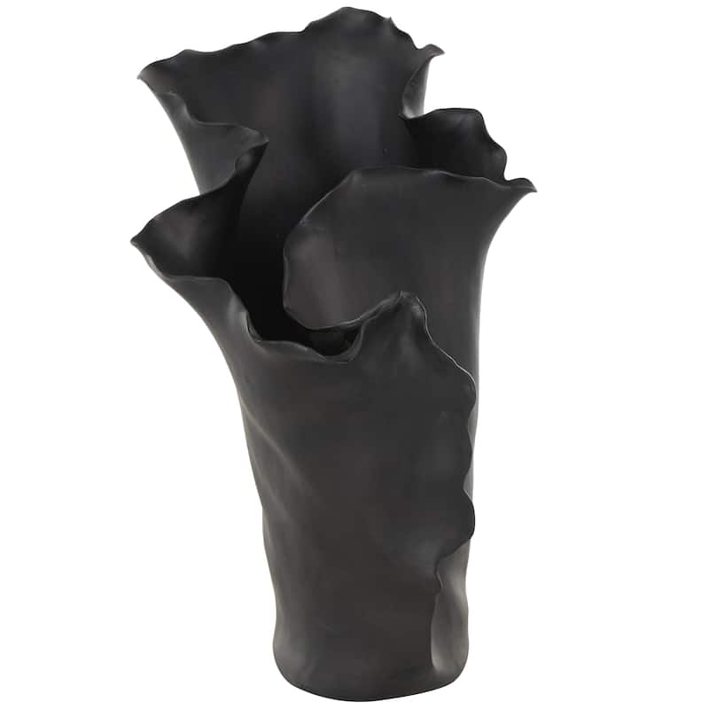 Ceramic Abstract Floral Inspired Vase with Wavy Folded Rim - White or Black - Roche River Decor - Black