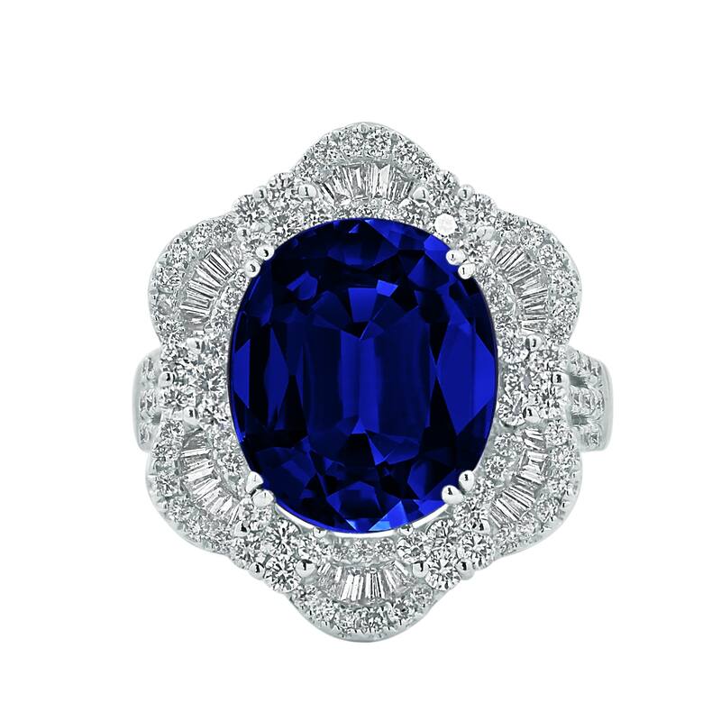 Auriya 18k Gold Vintage 7.75ct Oval Sapphire Halo Diamond Engagement Ring 1 1/4ct TDW