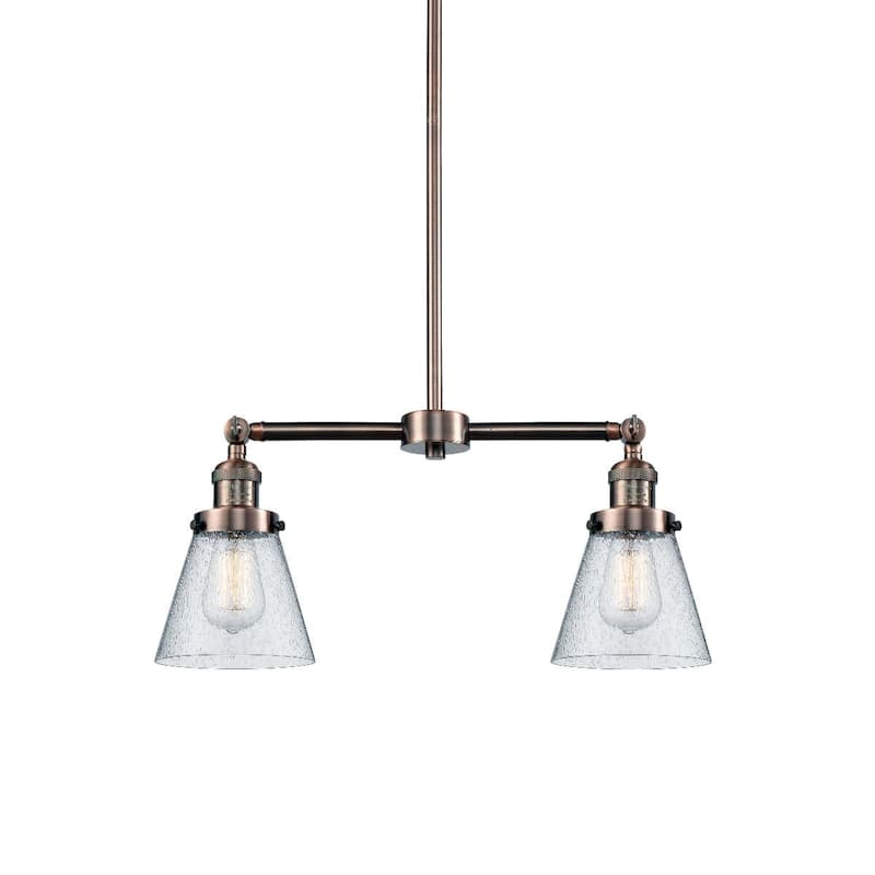 Innovations Lighting Small Cone 2 Light 21" Wide Linear Chandelier - Antique Copper / Seedy