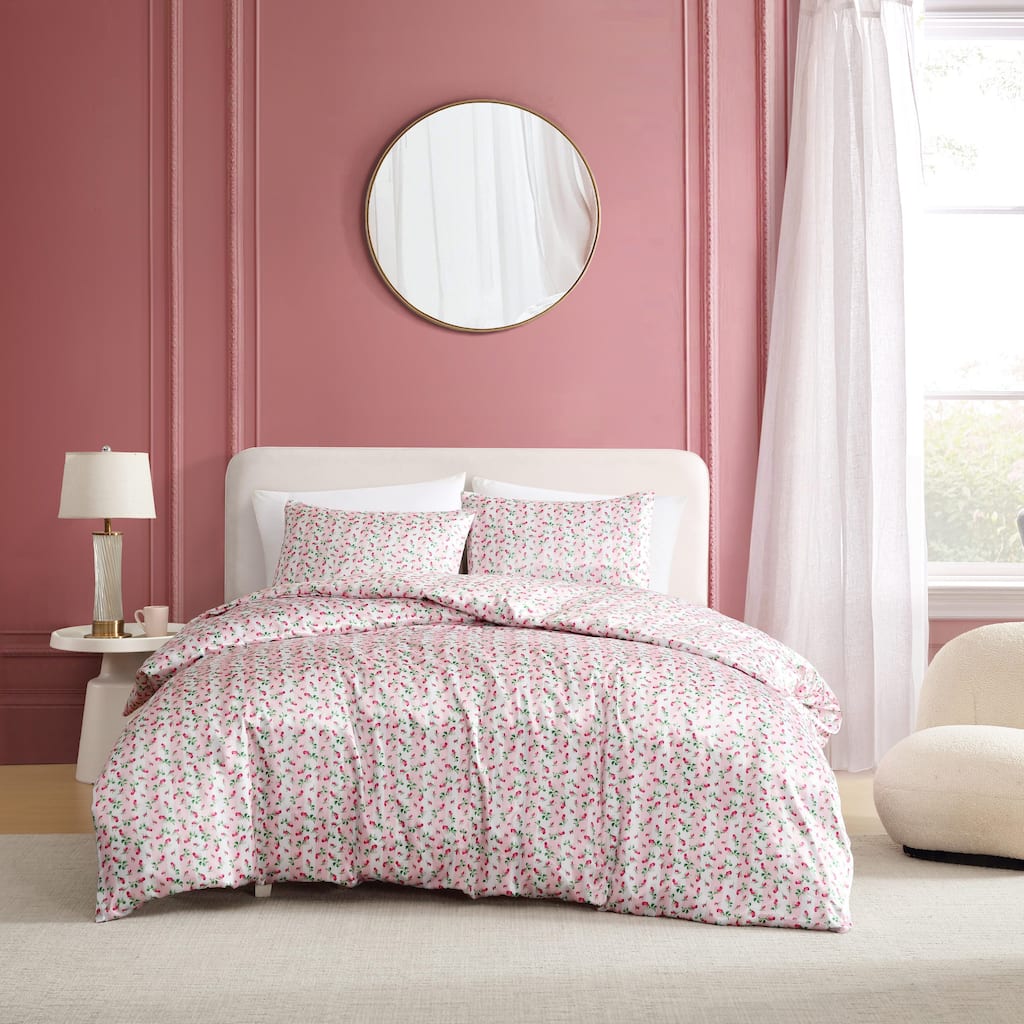 Betsey Johnson Rose Stripe Reversible Pink Duvet Cover Set