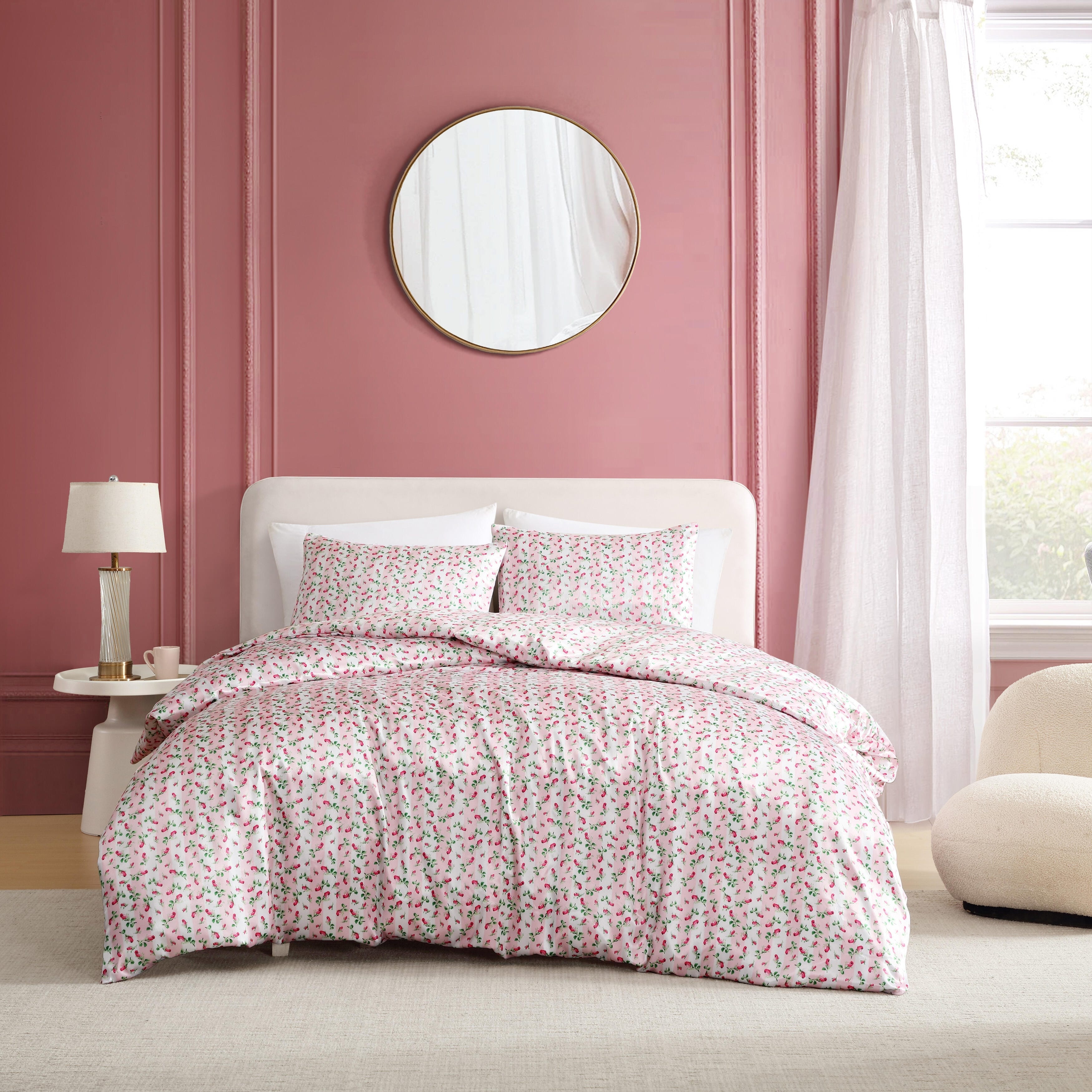 Betsey Johnson Rose Stripe Reversible Pink Duvet Cover Set