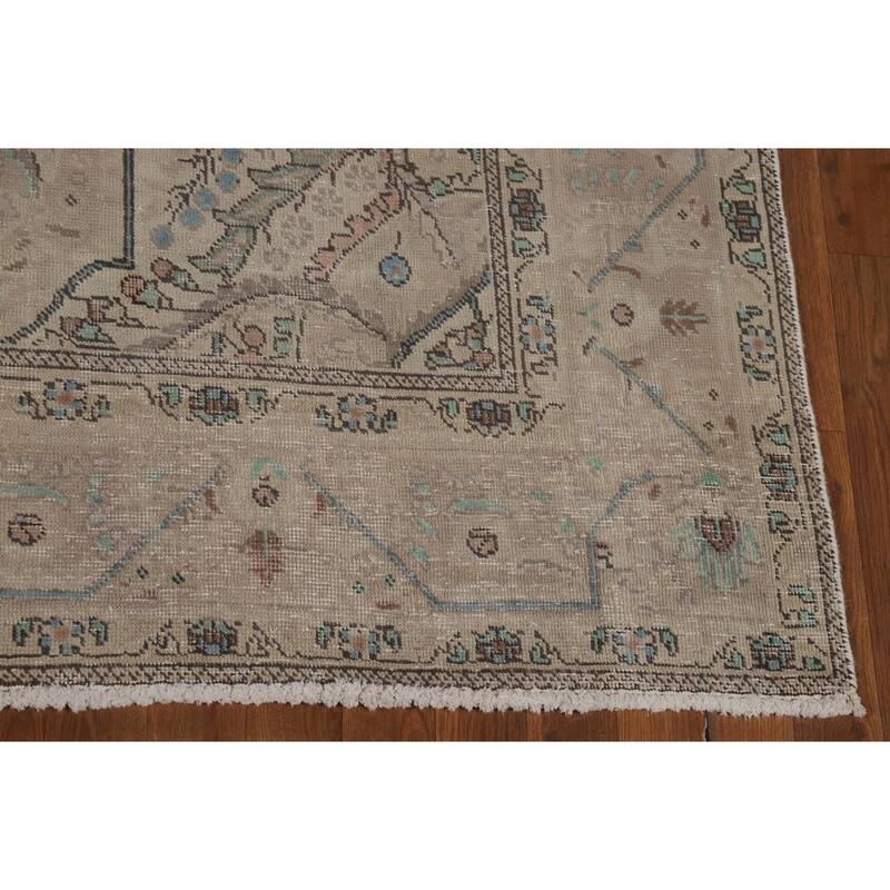 Medallion Tabriz Persian Area Rug Oriental Beige Handmade Wool Carpet - 6'9"x 9'7"