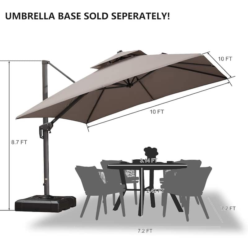 PURPLE LEAF 10ft Double Top Stylish Cantilever Patio Umbrella with Base