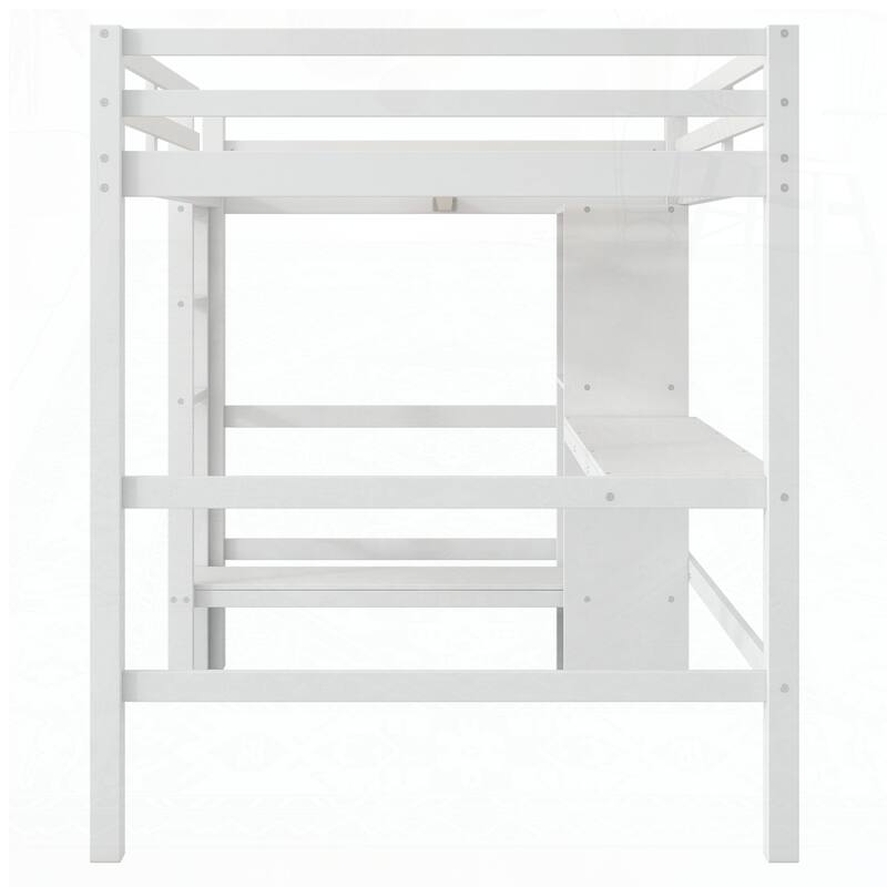 Loft Bed with Multifunction Shelves and Under-bed Desk