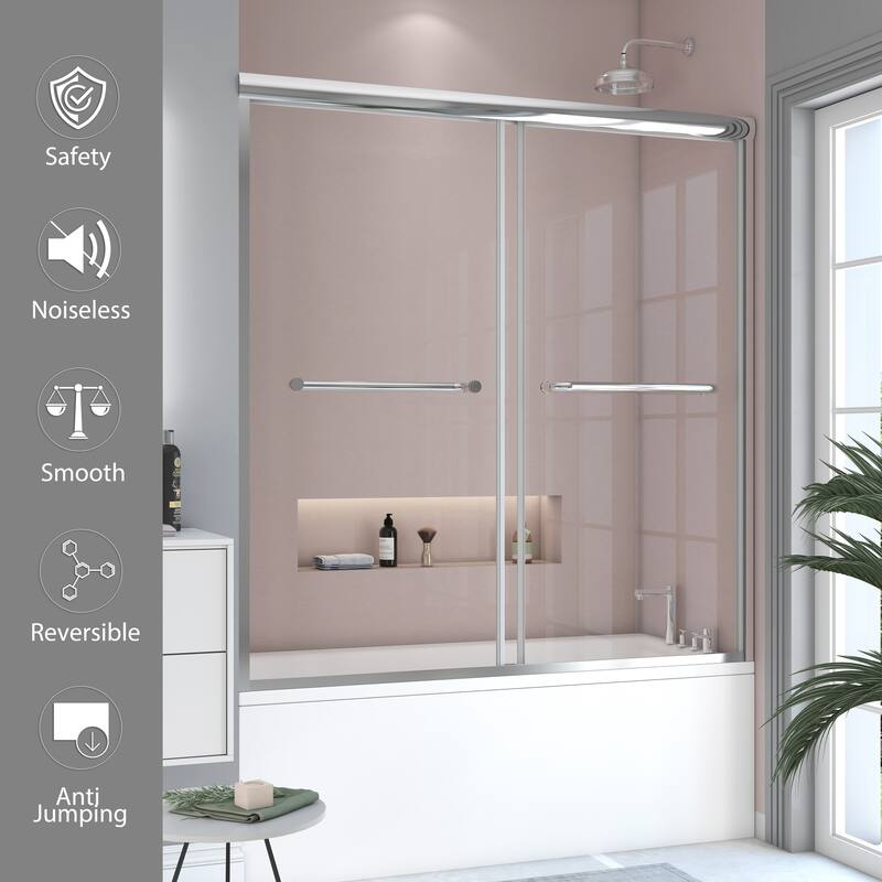 60 in. W x 62 in. H Framed Sliding Bath Tub Door with 5/16 in. Tempered Clear Glass