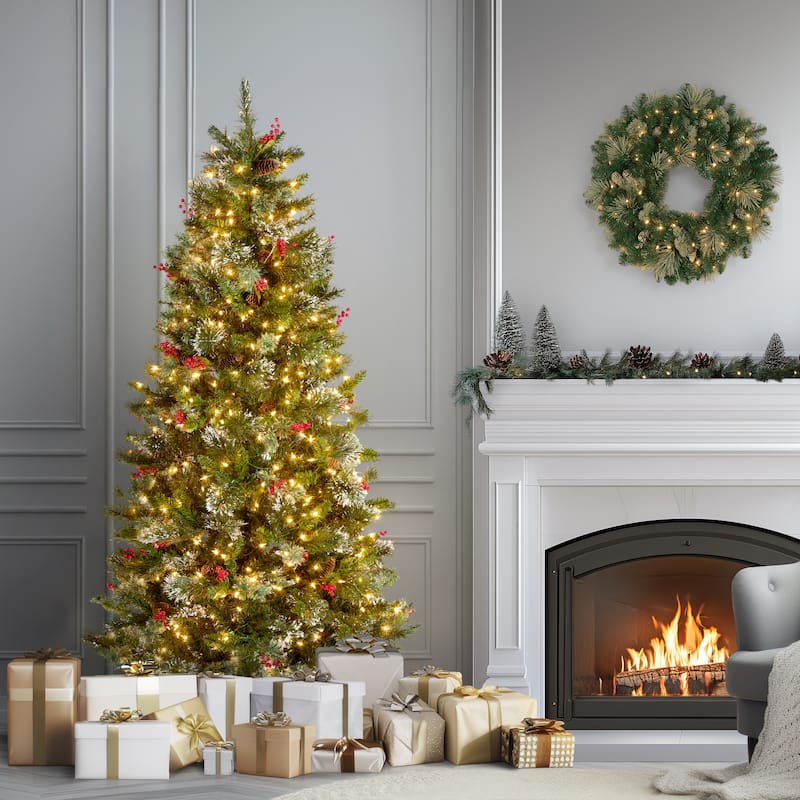 National Tree Company 6.5 ft Pre-lit Wintry Pine Artificial Christmas Tree with 550 Clear Lights, Includes Metal Stand