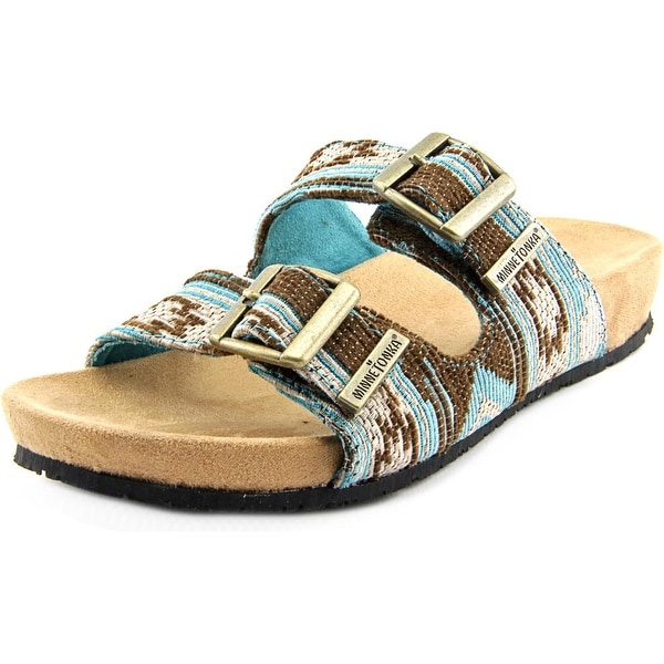 Minnetonka Gypsy Women Open Toe Canvas Blue Slides Sandal
