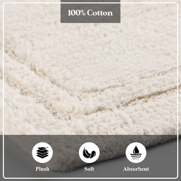 dimension image slide 4 of 13, Superior Solid Bordered Cotton Washable Non-Slip Bath Rug Runner or Rug Set
