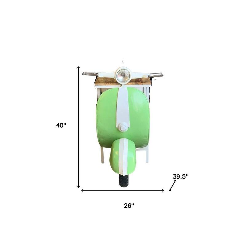 HomeRoots 26" Green And White Novelty Scooter Open Cabinet with Two Shelves