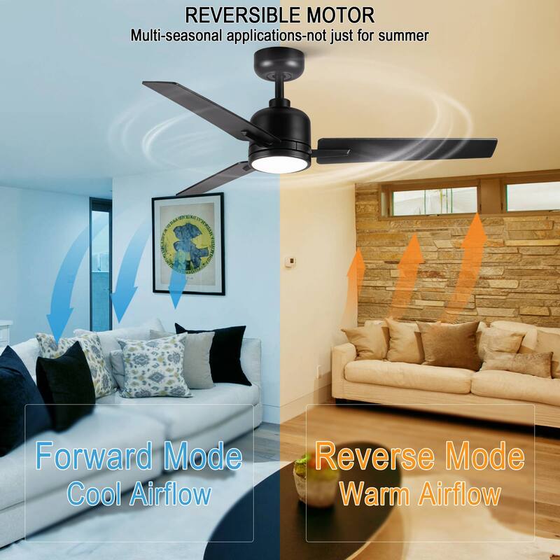 YUHAO Kaleido 48 in. Indoor Matte Black Ceiling Fans with 3-Colors Integrated LED and Dual-Finish Blades