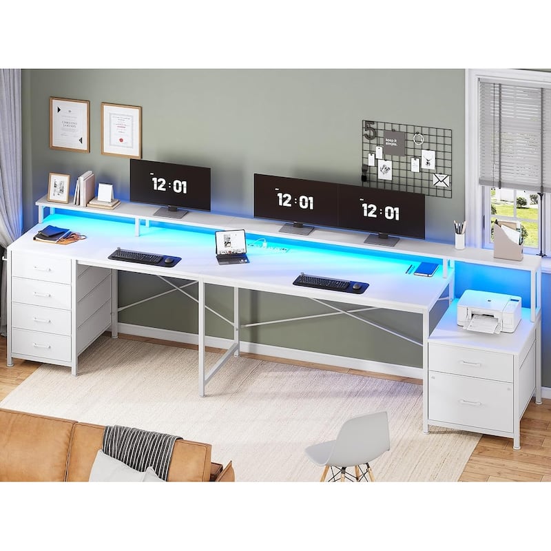 L Shaped Home Office Desk with 6 Drawer File Drawer Power Outlet