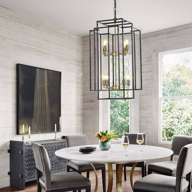 8-Lights Lantern Tiered Pendant Light Fixtures, Industrial Farmhouse Hanging Chandelier