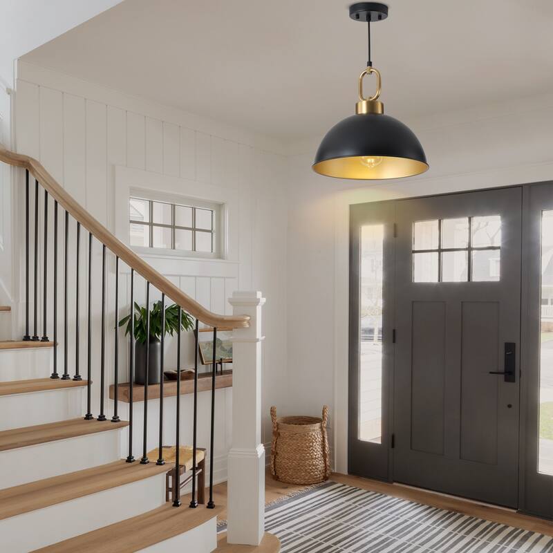 Starsky 1-light Mid-century Modern Industrial Farmhouse Black Dome Single Pendant Light set of 2