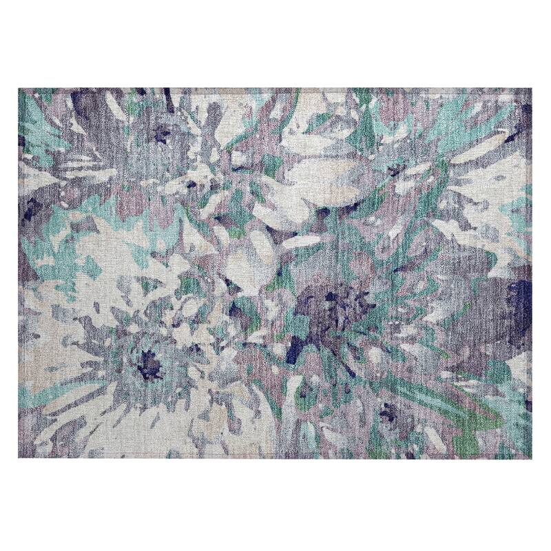 Machine Washable Indoor/ Outdoor Abstract Floral Chantille Rug